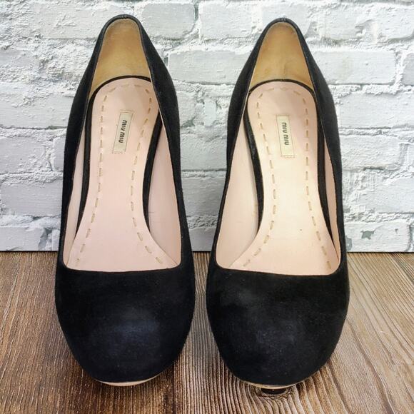 Miu Miu Black Velvet Suede Courts Pumps Heels EU 36 Bratz Jessica Rabbit Siren - Picture 2 of 10